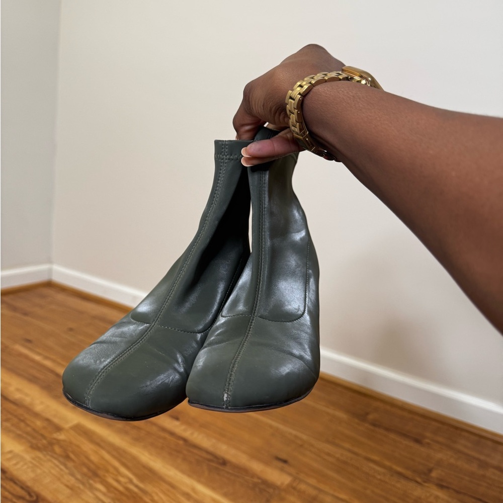 Ankle Boots Green Booties Chunky Heel